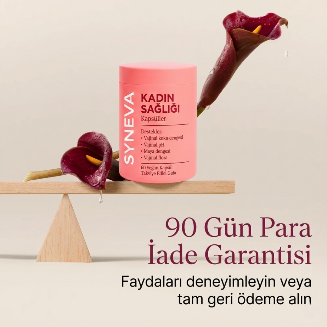 Syneva® Kadın Sağlığı Desteği kapsülleri, 90 gün para iade garantisi ile kadın sağlığını destekler.
